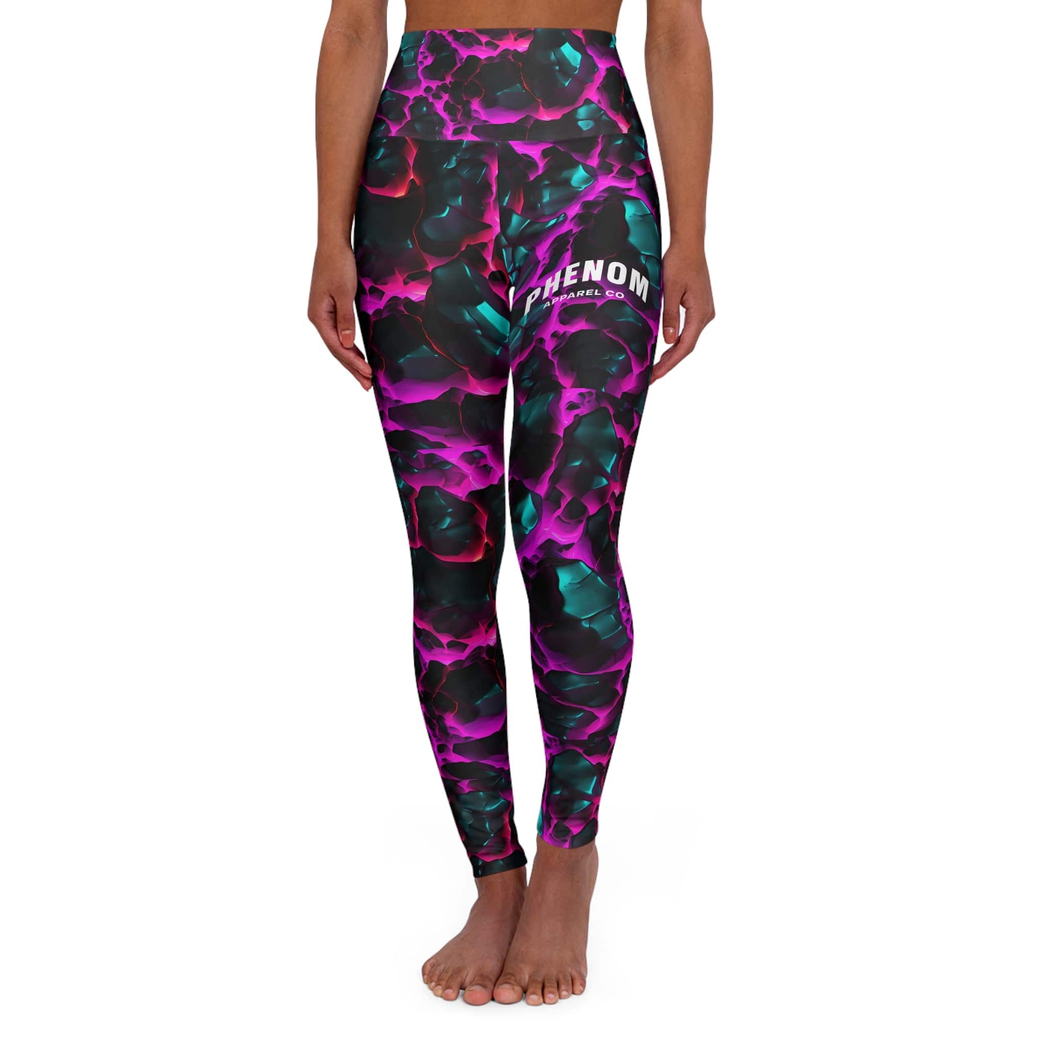 PHENOM - High Waisted Purple and Black Splash Yoga Leggings