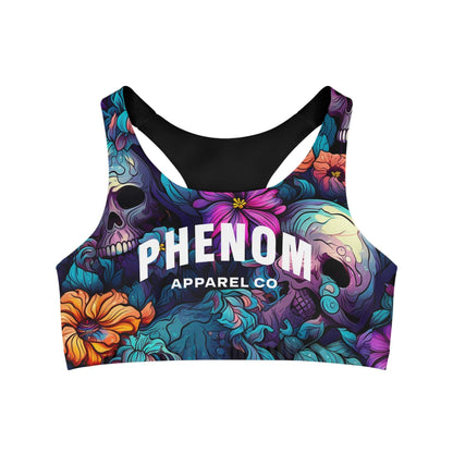 PHENOM - Women's Flowers and Skulls Sports Bra