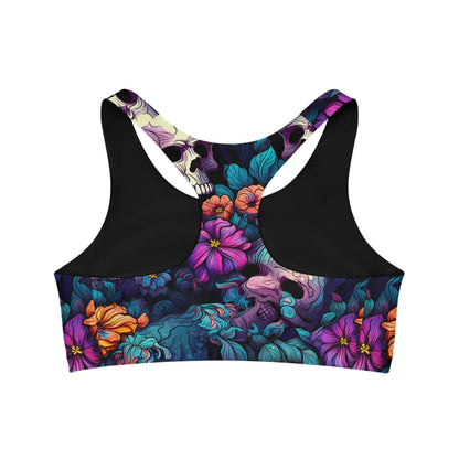 PHENOM - Women's Flowers and Skulls Sports Bra